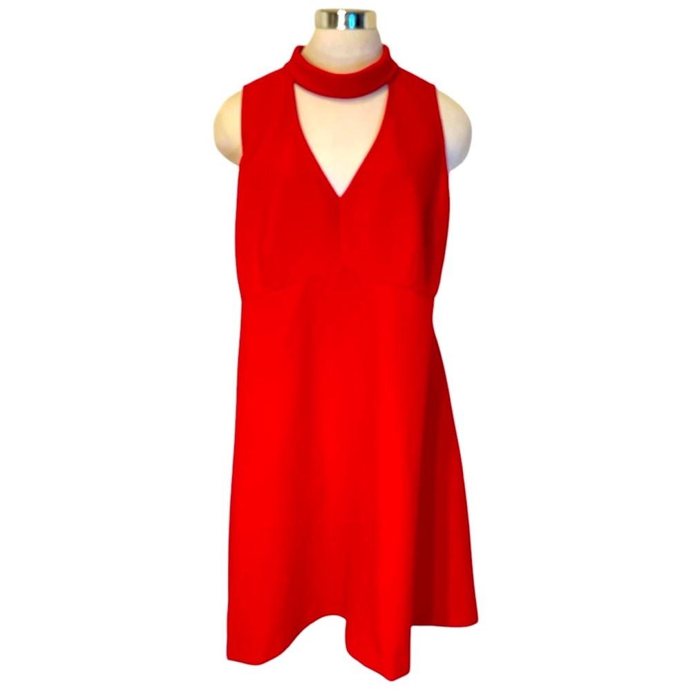 Red Sleevless Cut Out Back Fit Flare Party Dress